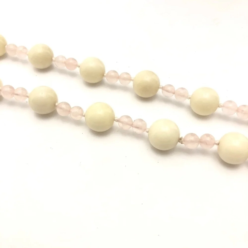 Vintage Cream Jade & Rose Quartz Beaded Necklace - Picture 4 of 4